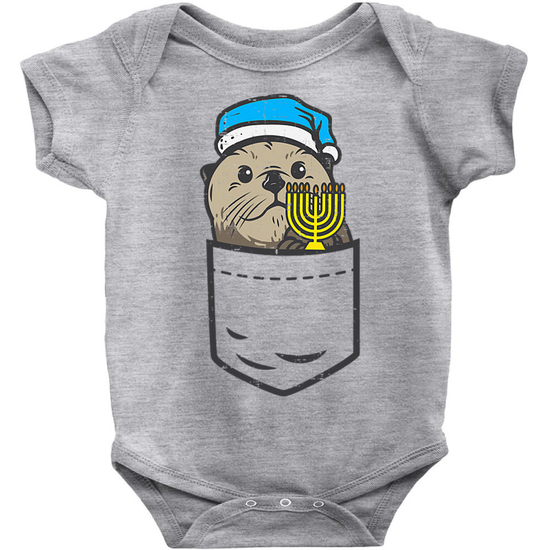 Pocket Jewish Otter Menorah Hanukkah Chanukah Animal Gift Baby Bodysuit | Artistshot