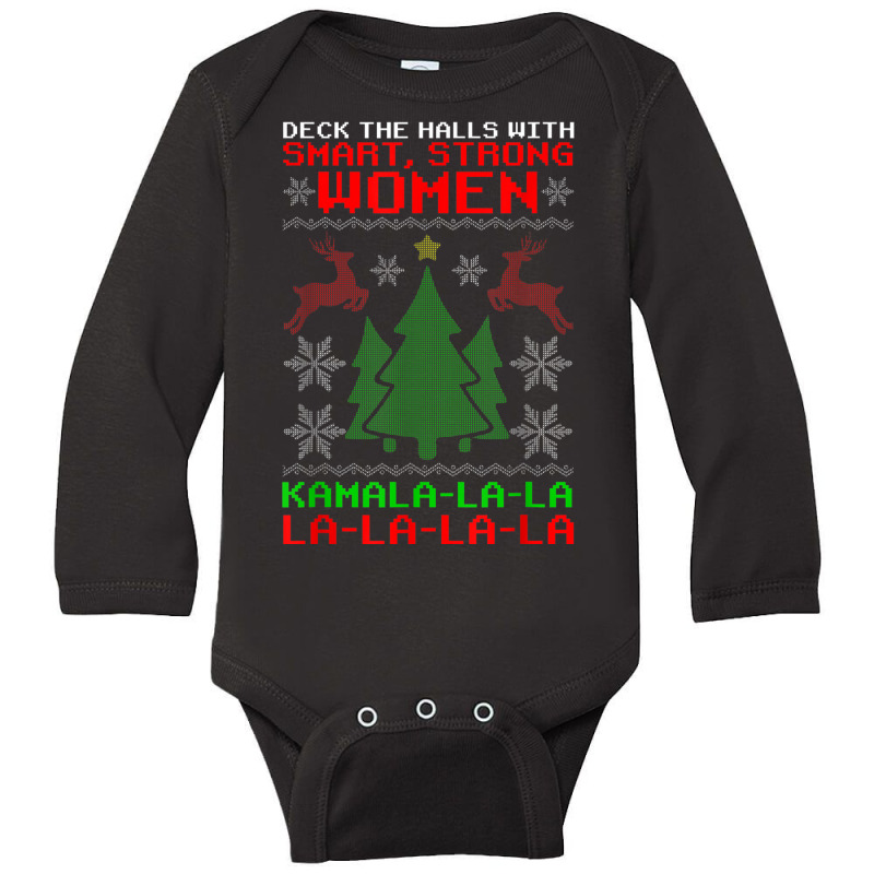 Santa Kamala Ugly Christmas Sweater Funny Long Sleeve Baby Bodysuit | Artistshot