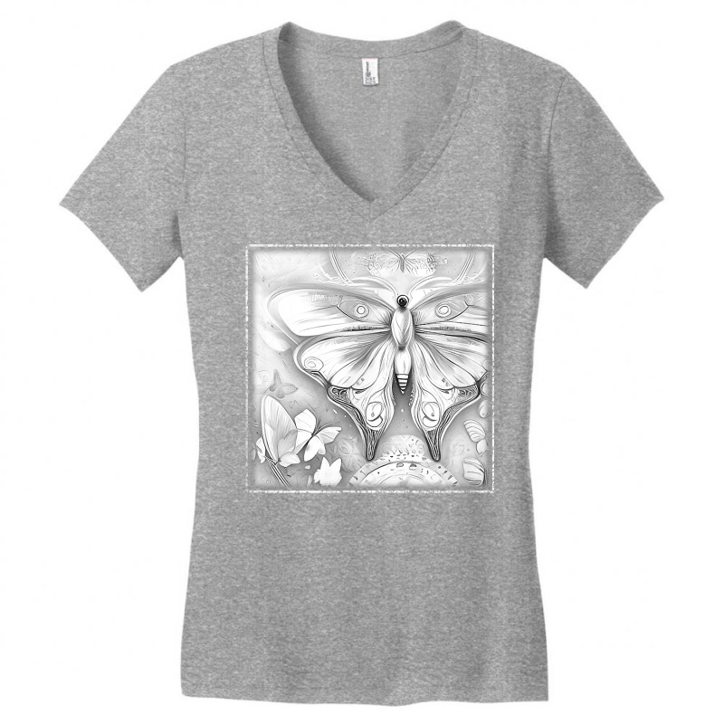 Illustrated Butterfly With Light Distressed Effect T Shirt Women's V-Neck T-Shirt by cm-arts | Artistshot