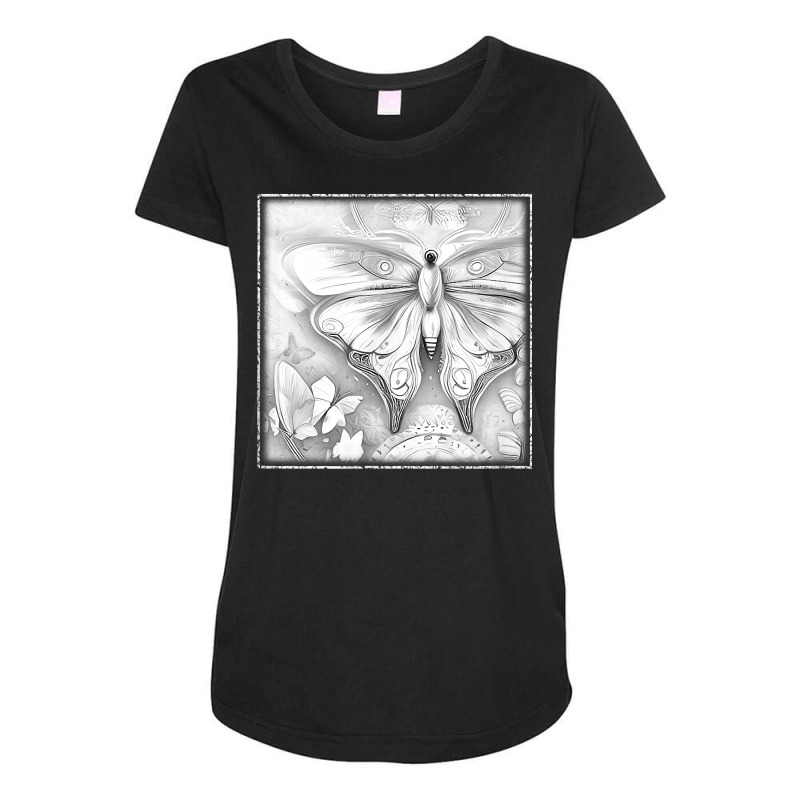 Illustrated Butterfly With Light Distressed Effect T Shirt Maternity Scoop Neck T-shirt by cm-arts | Artistshot