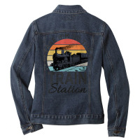 Womens Retro Style Take Him To The Train Station Vintage V-neck Ladies Denim Jacket | Artistshot