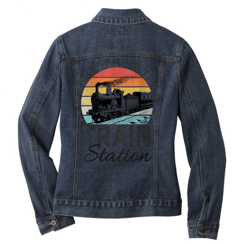 Womens Retro Style Take Him To The Train Station Vintage V-neck Ladies Denim Jacket by cm-arts | Artistshot