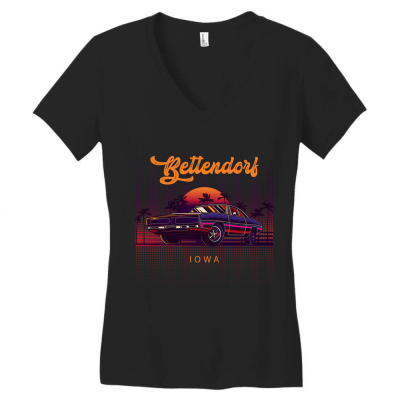 Bettendorf Iowa Retro Vintage 80s 90s Muscle Cars Retrowave Aesthetic Women's V-Neck T-Shirt by pancakespienova | Artistshot