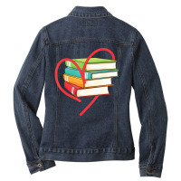 I Love Reading Heart Love Books Library Bookworm Ladies Denim Jacket | Artistshot