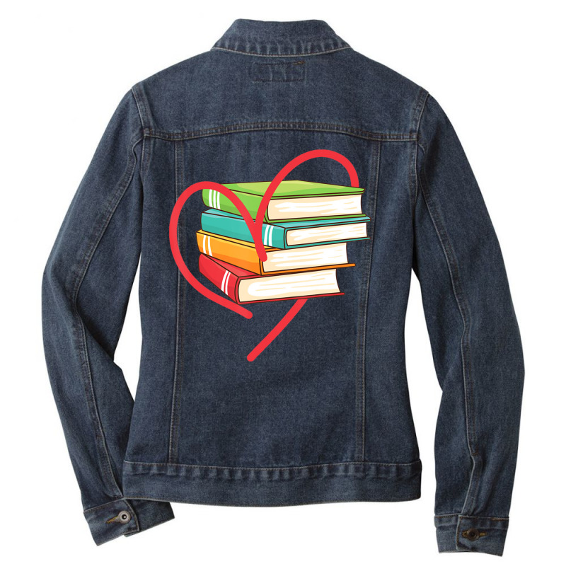 I Love Reading Heart Love Books Library Bookworm Ladies Denim Jacket by cm-arts | Artistshot