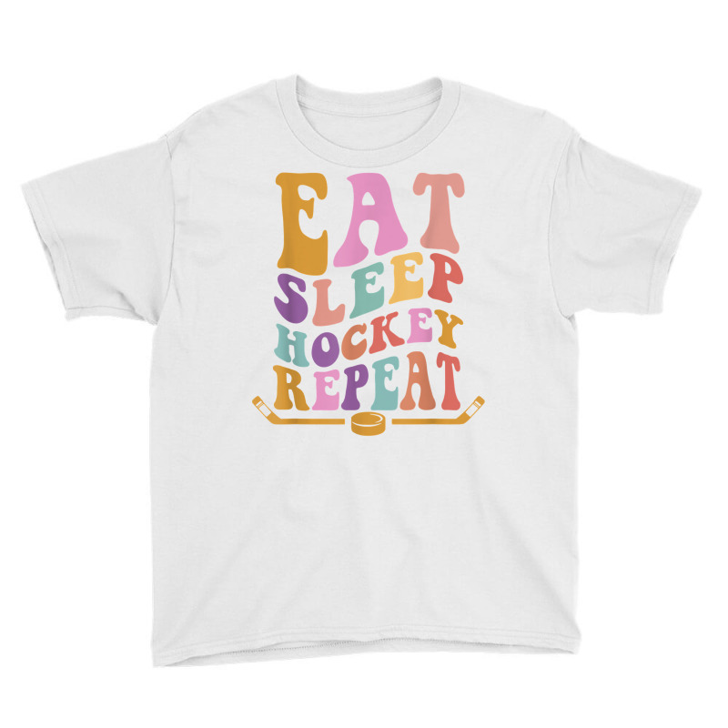 Eat Sleep Hockey Repeat Wavy Stacked Funny Ice Hockey T Shirt Youth Tee | Artistshot