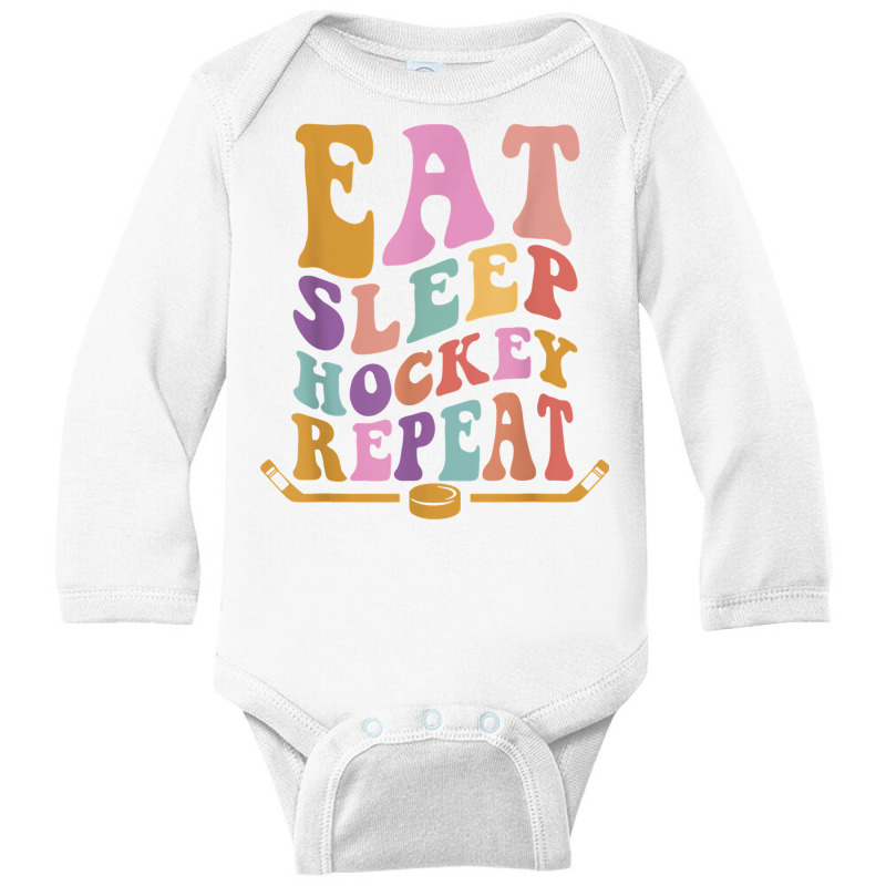 Eat Sleep Hockey Repeat Wavy Stacked Funny Ice Hockey T Shirt Long Sleeve Baby Bodysuit | Artistshot