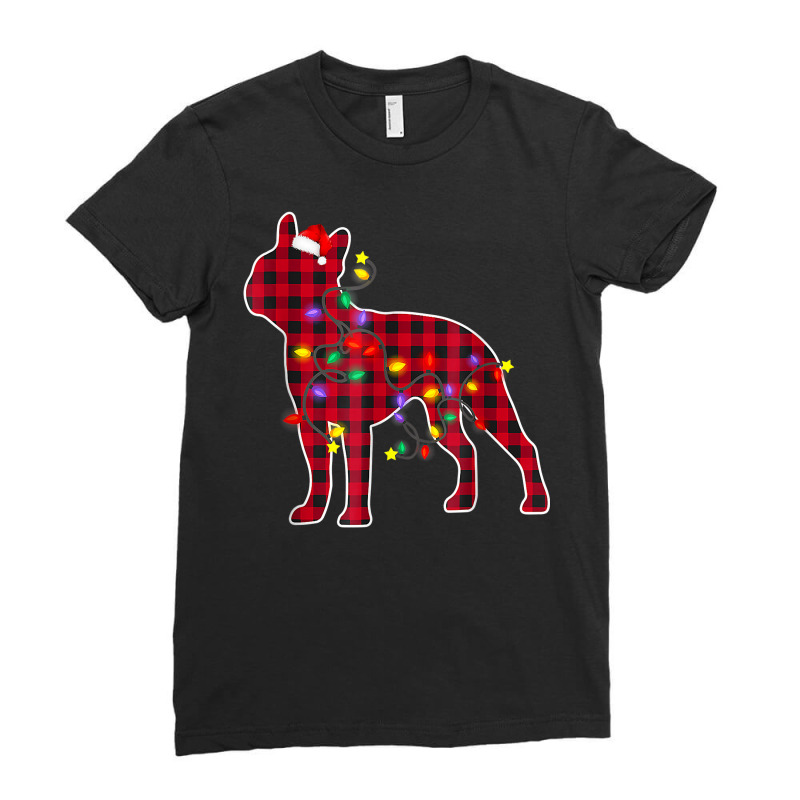 Boston Terrier Dog Lights Christmas Matching Family T Shirt Ladies Fitted T-Shirt by cm-arts | Artistshot