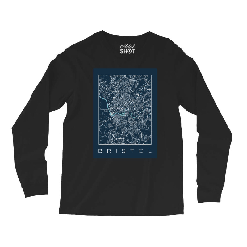 Bristol City Navy Map Long Sleeve Shirts by THOMASRAFFERTY | Artistshot