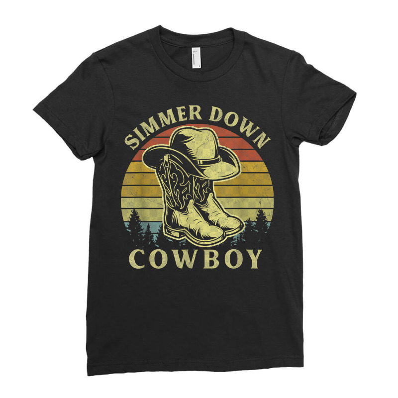 Simmer Down Cowboy Vintage Cowboy Hat Country Music T Shirt Ladies Fitted T-shirt | Artistshot