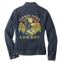 Simmer Down Cowboy Vintage Cowboy Hat Country Music T Shirt Ladies Denim Jacket | Artistshot