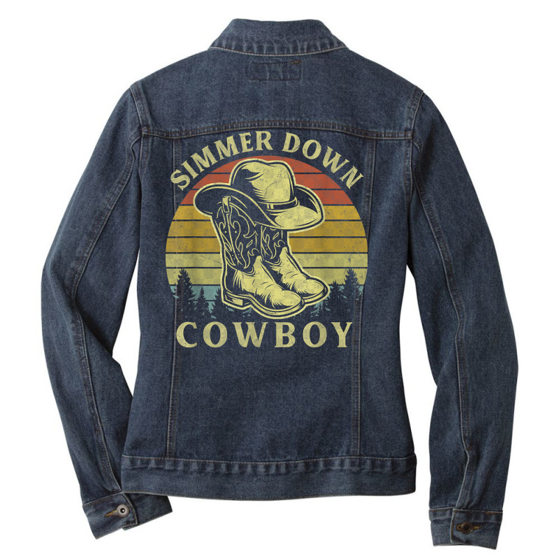 Simmer Down Cowboy Vintage Cowboy Hat Country Music T Shirt Ladies Denim Jacket | Artistshot