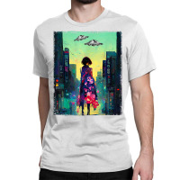 Japanese Girl Walks Cyberpunk City Ufo Futuristic Costume T Shirt Classic T-shirt | Artistshot