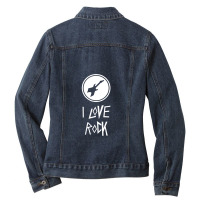 I Love Rock Music Guitar Lover Vintage Retro Novelty Graphic 1 Ladies Denim Jacket | Artistshot