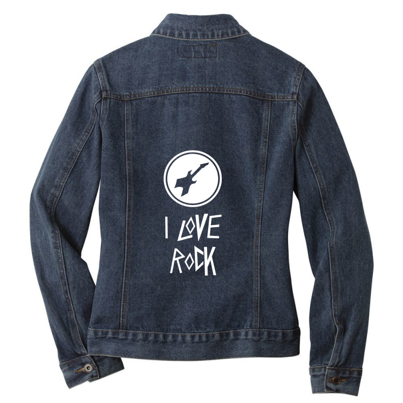 I Love Rock Music Guitar Lover Vintage Retro Novelty Graphic 1 Ladies Denim Jacket by RobertVanHorn | Artistshot