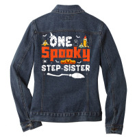 One Spooky Step Sister Family Halloween Costume Ladies Denim Jacket | Artistshot