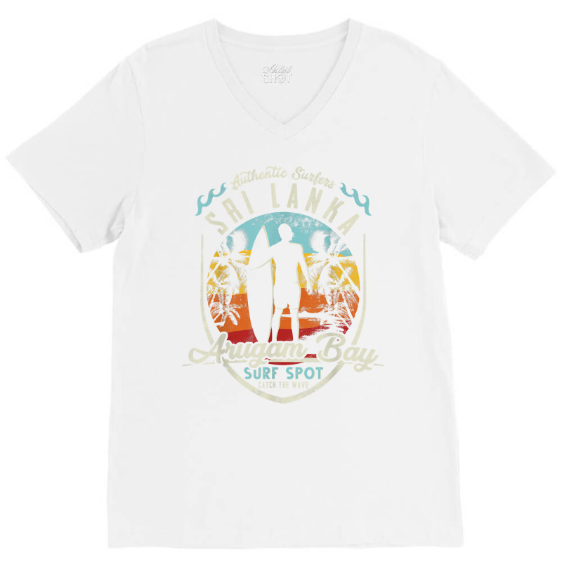 Sri Lanka Surfing Vintage Retro Surfer Arugam Bay Beach T Shirt V-Neck Tee by cm-arts | Artistshot