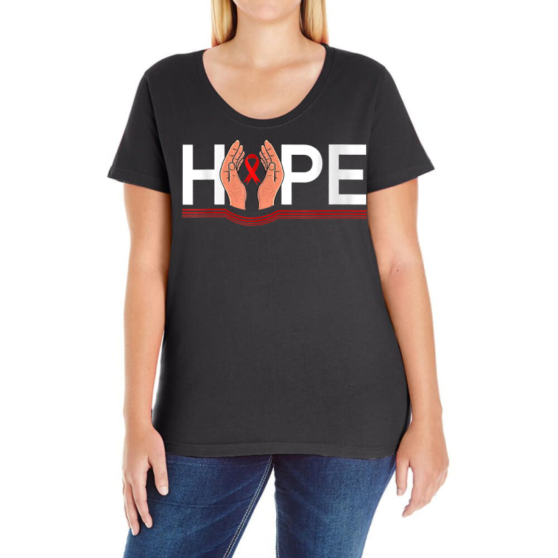 Women World Aids Day Red Ribbon Hope Aids Hiv Awareness T Shirt Ladies Curvy T-Shirt by cm-arts | Artistshot