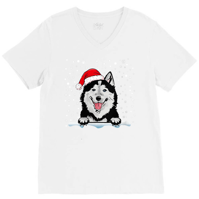 Womens Alaskan Klee Kai Dog Christmas Santa Hat Matching Family V Neck V-neck Tee | Artistshot