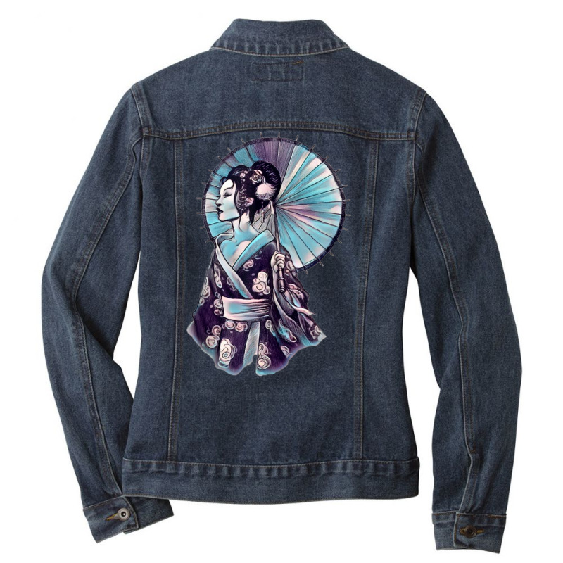 Geisha Watercolor Tokyo Parasol Tank Top Ladies Denim Jacket by cm-arts | Artistshot