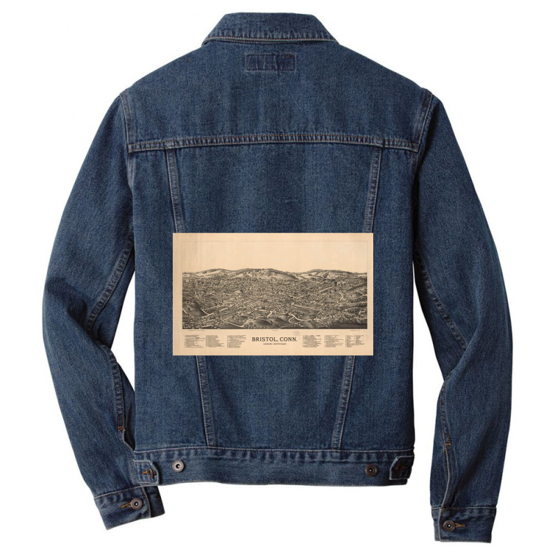 Vintage Pictorial Map Of Bristol Ct (1889) Men Denim Jacket by THOMASRAFFERTY | Artistshot