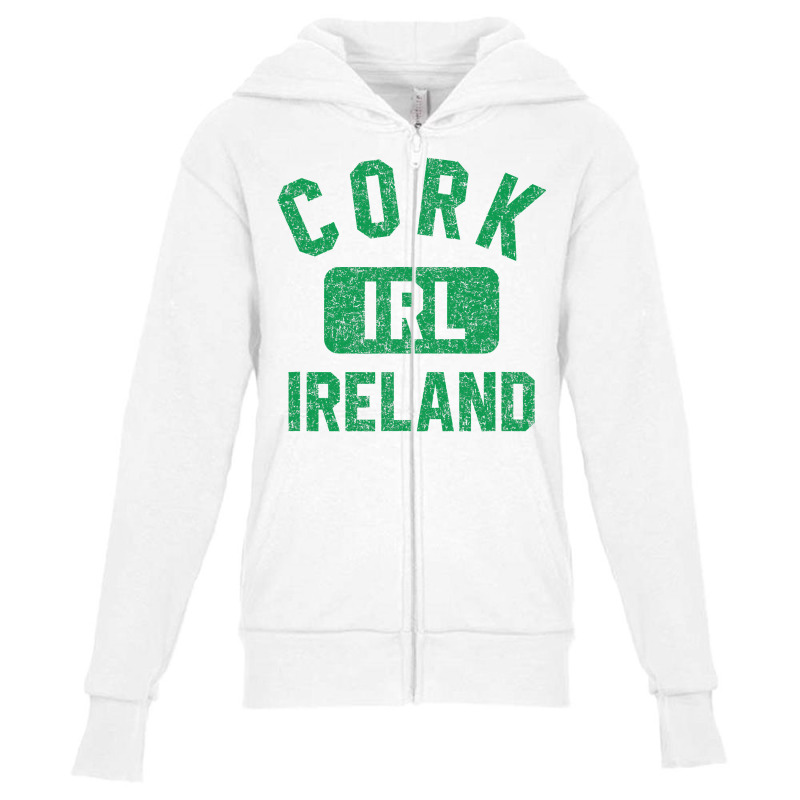 Cork Ireland Irl Gym Style Distressed Green Print Youth Zipper Hoodie | Artistshot