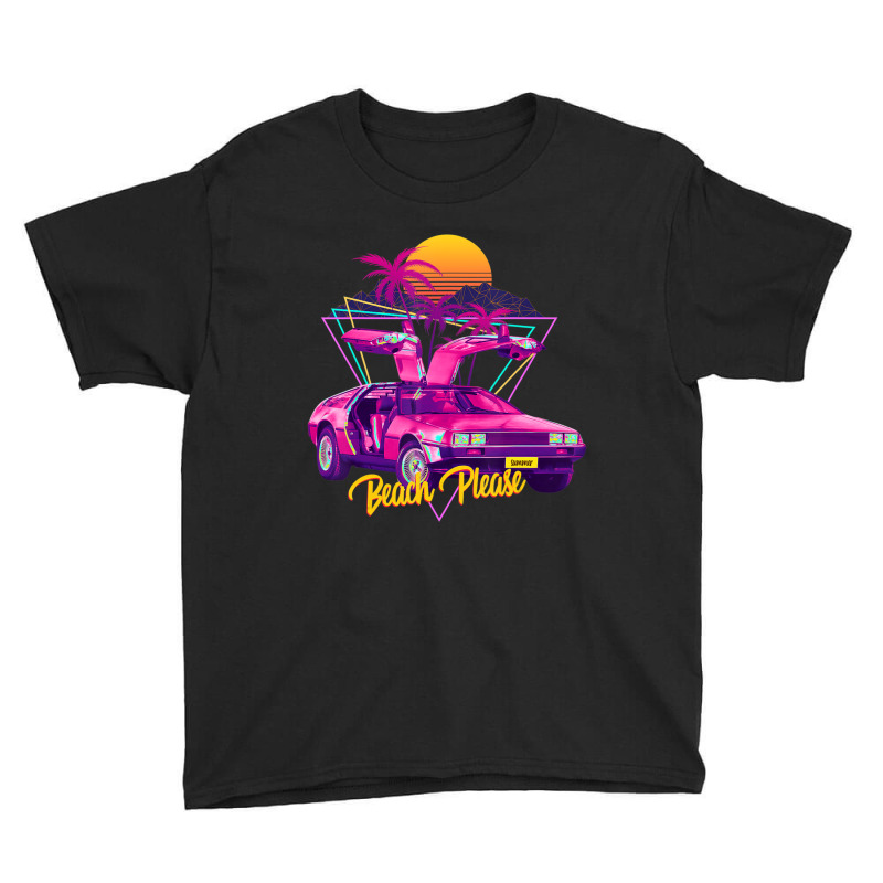 Beach Please Futuristic Car Retro Sunset Synthwave Youth Tee by cm-arts | Artistshot