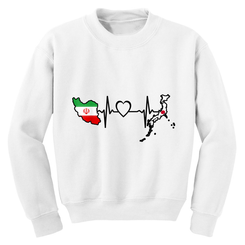 Iran Japan Flag Iranian Japanese Heartbeat T Shirt Youth Sweatshirt by cm-arts | Artistshot