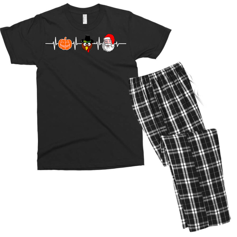 Halloween Pumpkin Turkey Father Christmas Heartbeat T Shirt Men's T-shirt Pajama Set | Artistshot