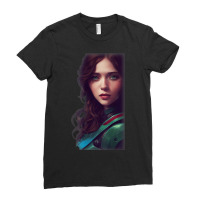 Woman Wavy Brown Hair Green Eyes Sci Fi Futuristic Armor Ladies Fitted T-shirt | Artistshot