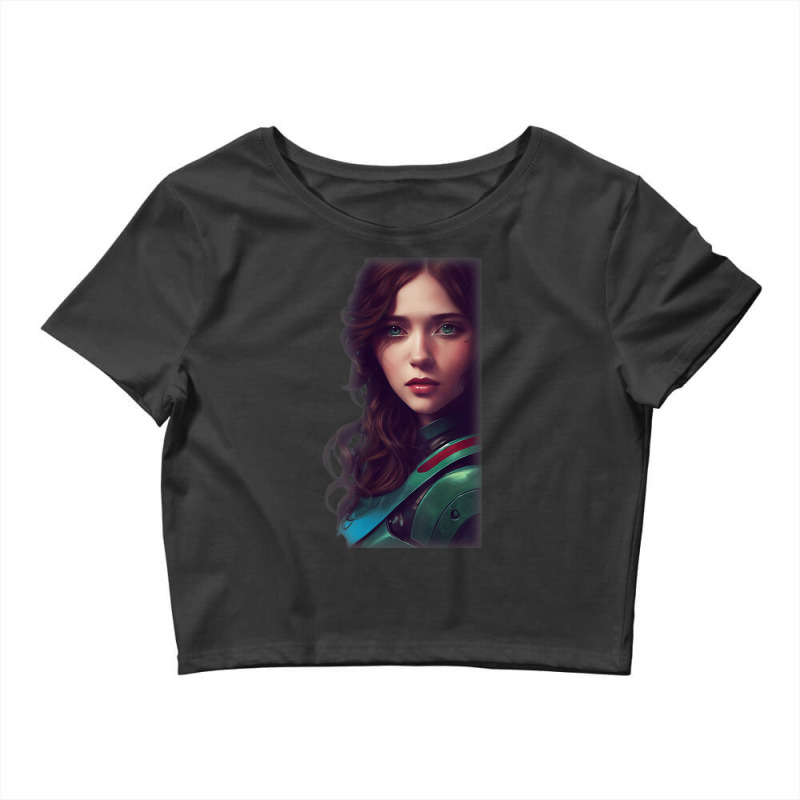 Woman Wavy Brown Hair Green Eyes Sci Fi Futuristic Armor Crop Top by Sombre | Artistshot