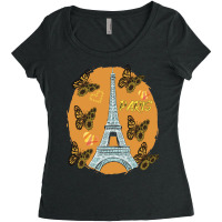 Love Paris Hearts Eiffel Tower Butterfly France Love French Long Sleev Women's Triblend Scoop T-shirt | Artistshot