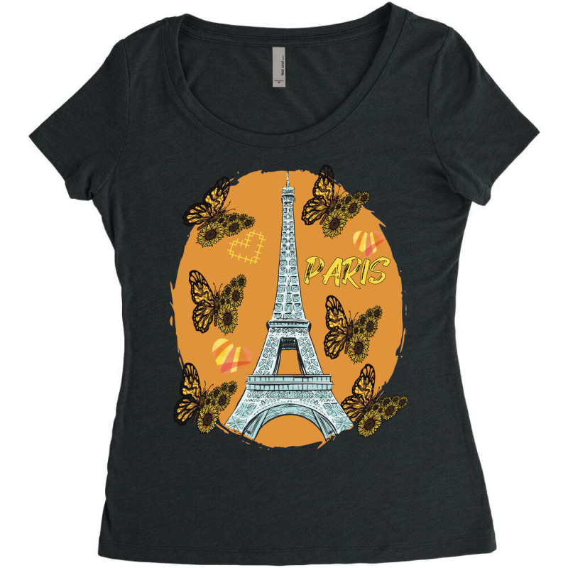 Love Paris Hearts Eiffel Tower Butterfly France Love French Long Sleev Women's Triblend Scoop T-shirt by cm-arts | Artistshot