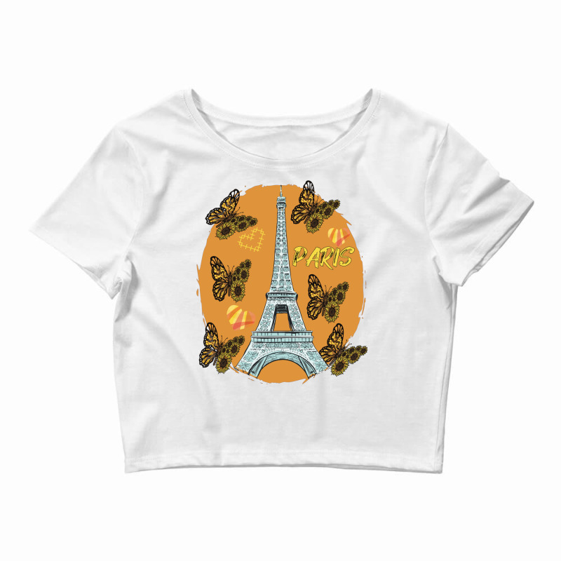 Love Paris Hearts Eiffel Tower Butterfly France Love French Long Sleev Crop Top by cm-arts | Artistshot