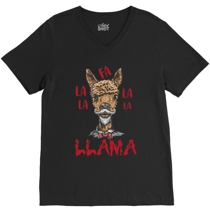 Fa La La La Llama Christmas Santa V-neck Tee | Artistshot