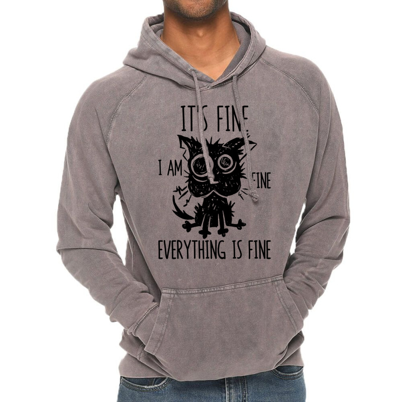 It's Fine I'm Fine Everything Is Fine Stressed Out Black Cat Long Slee Vintage Hoodie by cm-arts | Artistshot