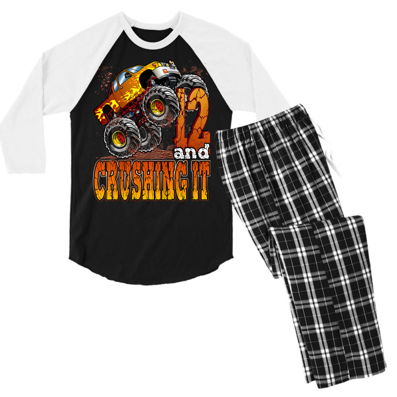 Kids 12 Year Old Monster Truck Birthday Shirt 12 & Crushing It Men's 3/4 Sleeve Pajama Set | Artistshot