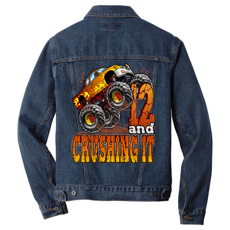 Kids 12 Year Old Monster Truck Birthday Shirt 12 & Crushing It Men Denim Jacket | Artistshot