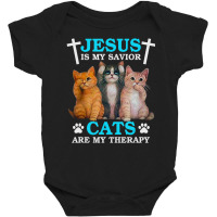 Jesus Is My Savior Cats Are My Therapy Christian Cat Baby Bodysuit | Artistshot