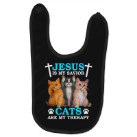 Jesus Is My Savior Cats Are My Therapy Christian Cat Baby Bibs | Artistshot