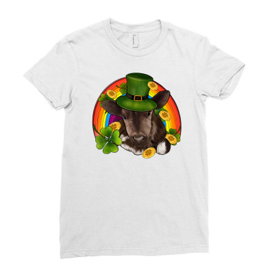 St Patricks Day Baby Cow Shamrock Rainbow Gold Ladies Fitted T-shirt Designed By Ranaportraitstore