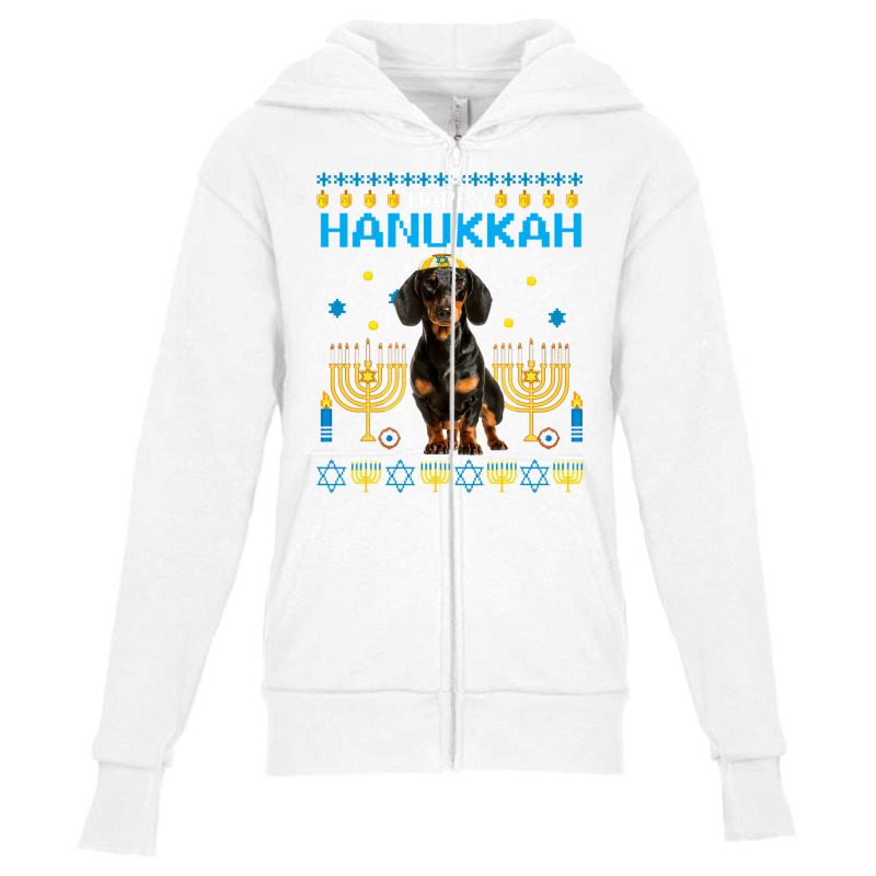 Dachshund Chanukah Jewish Ugly Hanukkah Sweater Pajama Youth Zipper Hoodie | Artistshot