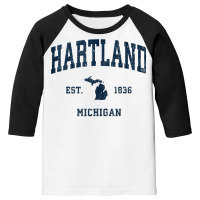 Hartland Michigan Mi Vintage Athletic Navy Sports Design Tank Top Youth 3/4 Sleeve | Artistshot