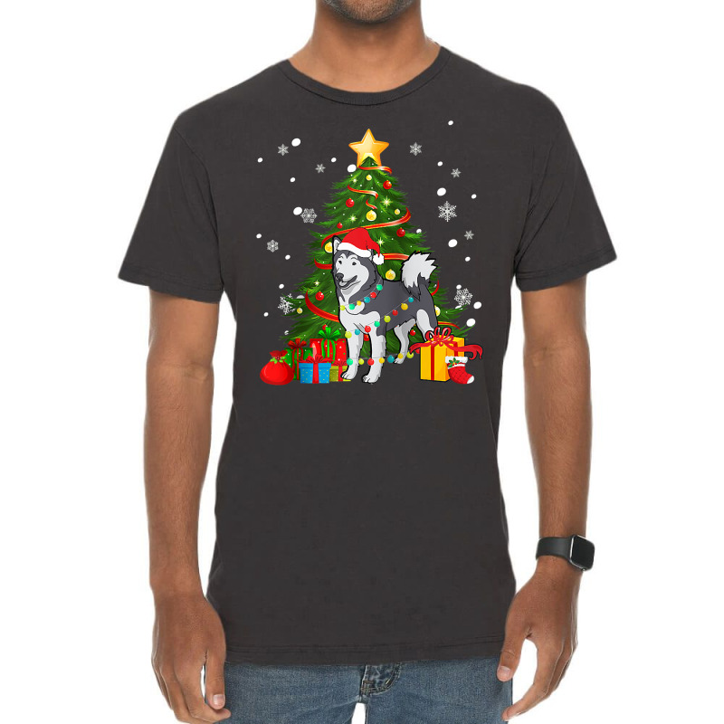 Santa Reindeer Alaskan Malamute Christmas Tree Lights Dog Raglan Baseb Vintage T-shirt | Artistshot