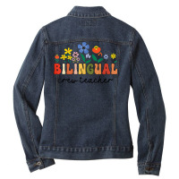 Dual Language Bilingual Crew Teacher Appreciation T Shirt Ladies Denim Jacket | Artistshot