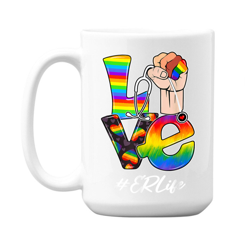 Love Er Life Nurse Lgbt Gay Pride Rainbow Flag Nursing 15 Oz Coffee Mug | Artistshot