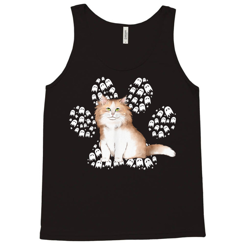 Halloween Siberian Brown Tuxedo Cat Ghosts Cat Paw T Shirt Tank Top by cm-arts | Artistshot