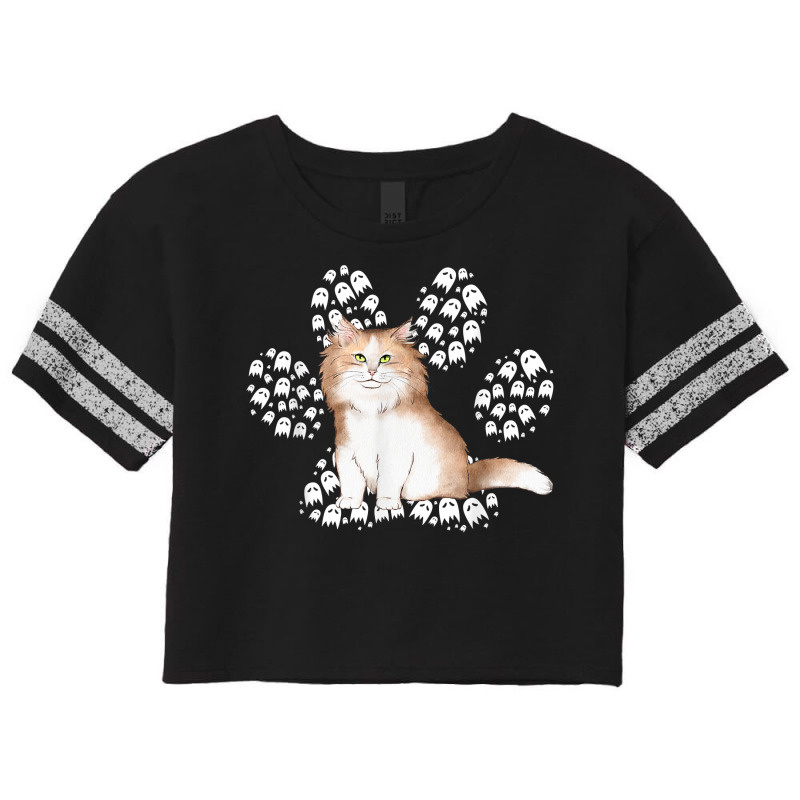 Halloween Siberian Brown Tuxedo Cat Ghosts Cat Paw T Shirt Scorecard Crop Tee by cm-arts | Artistshot