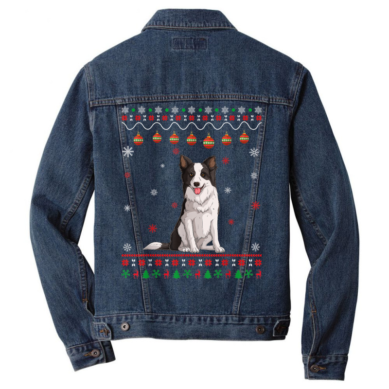 Border Collie Dog Ugly Xmas Design Matching Ugly Christmas Men Denim Jacket | Artistshot