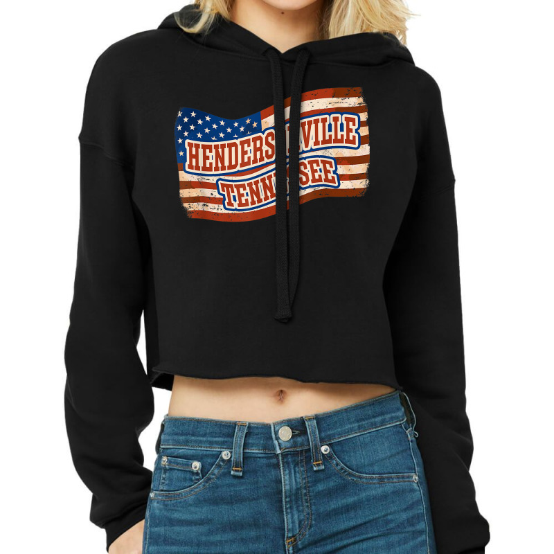 Hendersonville city Tennessee Vintage American Flag Cropped Hoodie by August | Artistshot